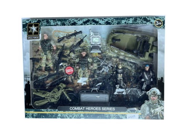 Военный игровой набор "Спецоперация"(четыре фигур.,лодка,мотоц. в кор.) (35x4x25 cм) ( Арт. 2180024)