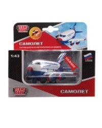 САМОЛЕТ "ТЕХНОПАРК" МЕТАЛЛ. ИНЕРЦ. СВЕТ+ЗВУК В РУСС. КОР. в кор.2*24шт