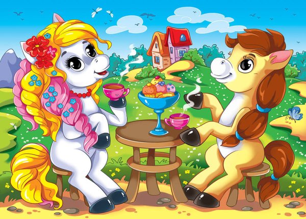 Классическая (Рыжий Кот) Алмаз. мозаика (класс) 17х22 см, с подр., с полн. заполн. (25цв.) ПОНИ НА ЧАЕПИТИИ. Арт. AC17042