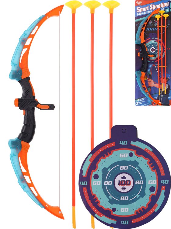 Лук "Цель"(свет, звук,мишень,стрелы на присос.,2*AАА не в к-те,в кор.)(24x4,5x71cм) ( Арт. 2277824)