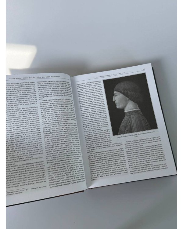 "Всеобщая история мировой живописи Рихарда Мутера" Книга в коллекционном переплете из двух видов кожи с рисунком мраморной бумаги и с изящным тиснением в стиле 19 века