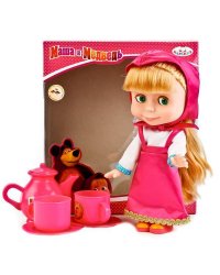 КУКЛА "КАРАПУЗ" МАША И МЕДВЕДЬ. МАША 25СМ, НА БАТ. ОЗВУЧ., C НАБОРОМ ДЛЯ ЧАЕПИТИЯ В КОР. в кор.9шт