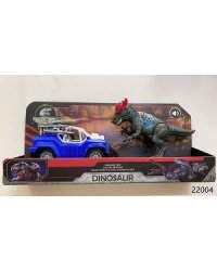 Игровой набор для детей со световым и звуковым эффектом "Фигурка динозавра - Пахицелафозавр, с синим джипом"
