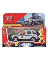 Машина металл свет-звук "lada granta cross 2019 полиция"12см,инерц,серебристый Технопарк в кор2*36шт