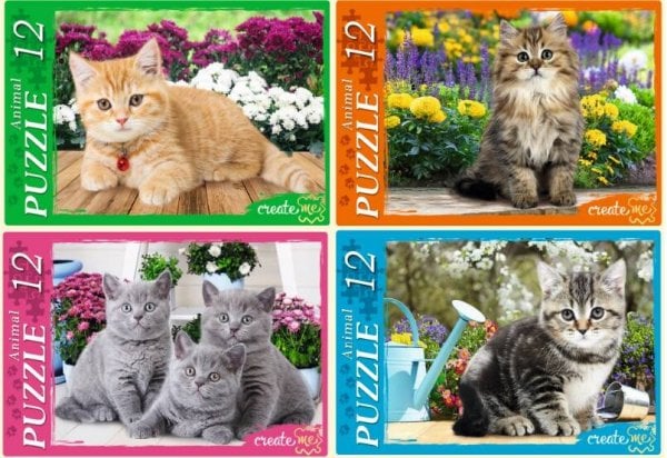 15. 12 ЭЛЕМЕНТОВ (поле - 17,5х13 см, коробка - 6,5х9х2,5 см, 4 дизайна по 8 шт. в боксе) (Рыжий Кот) ПАЗЛЫ 12 элементов. ЗАБАВНЫЕ КОТЯТА (Арт. П12-0619) кратно 32