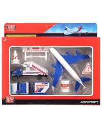 Машины металл Набор Аэропорт: самолет 14см, машинки, знаки, аксесс. в кор. Технопарк в кор2*36шт