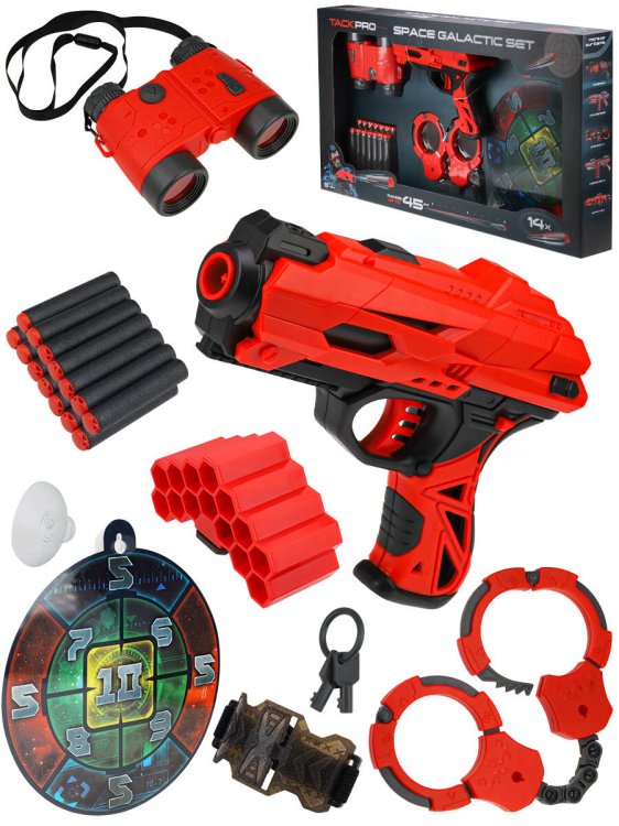 Игровой набор (Рыжий кот) Набор Бластер с софт патронами-15(бинокль,наручники,мишень,14 патронов,в коробке) (Арт. 1970197)