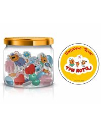 Игрушка деревянная Три Кота шнуровка-бусы, банка, стикер Буратино в кор.48шт