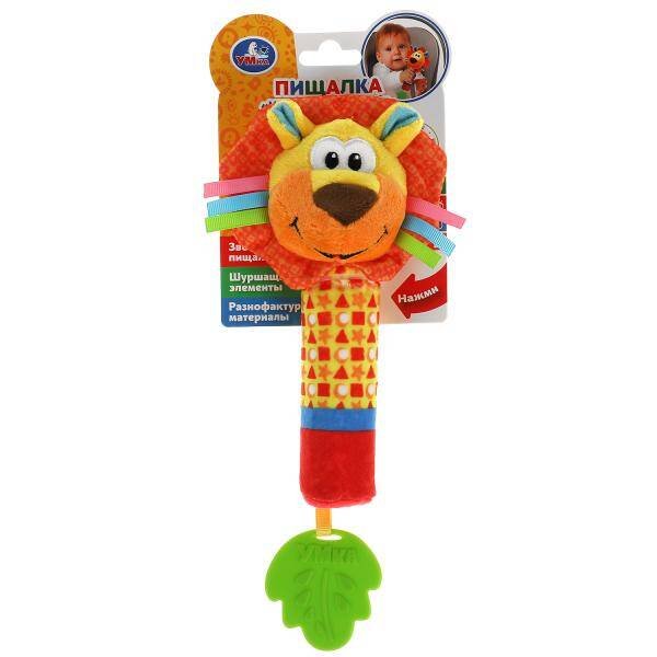 Текстильная игрушка погремушка лев пищалка функционал Умка в кор.250шт