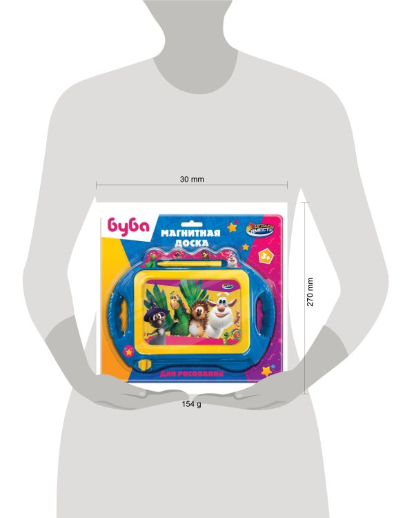 Доска для рисования БУБА магнитная, 20*15см, ч/б поле ИГРАЕМ ВМЕСТЕ в кор.2*96шт