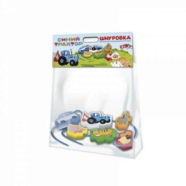 Шнуровка-бусы СИНИЙ ТРАКТОР в пак. Буратино в кор.80шт