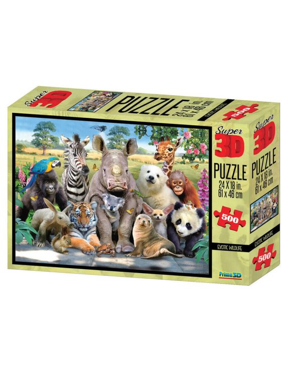 05. ПАЗЛЫ 3D (Prime 3D) (Рыжий Кот) Пазл Super 3D «Экзотическая живая природа»,500 дет.6+ Разм. собр.пазла 61х46см.(арт.10009)игр.-голов