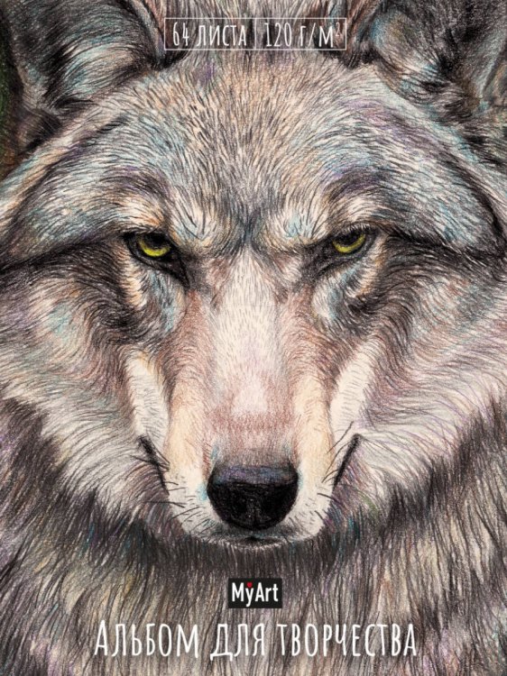 СЕРИЯ: MyArt. АЛЬБОМ ДЛЯ ТВОРЧЕСТВА 64л выб.лак. кругл.углы, резинка 205х300 (бумага 120гр) (Проф-Пресс) MyArt. АЛЬБОМ ДЛЯ ТВОРЧЕСТВА. ВОЛК