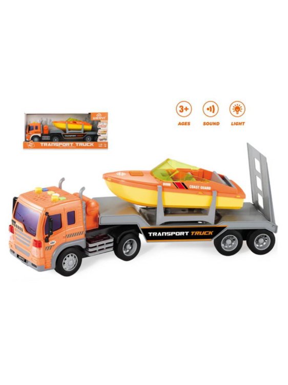 Машинка инерционная.Автовоз (42х11,5х18,5 см)(свет,звук,лодка,3*AG13 в компл.,в кор.) (Арт. 2307526)