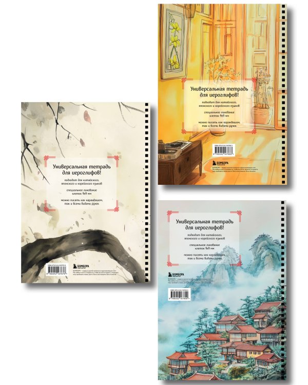 Комплект из 3-х тетрадей для иероглифов на пружине (ИК)