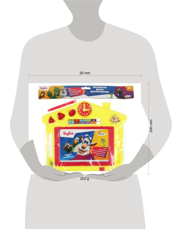 Доска для рисования БУБА магнитная, ч/б, 3 штампа, часы, счеты, 27*23см ИГРАЕМ ВМЕСТЕ в кор.2*48шт