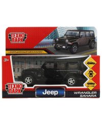 Машина металл JEEP WRANGLER SAHARA 12 см, двери, багаж, инерц, черный, кор. Технопарк в кор.2*36шт