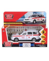 Машина металл LADA PRIORA СКОРАЯ ПОМОЩЬ 12 см, двери, багаж, белый, в кор. Технопарк в кор.2*36шт