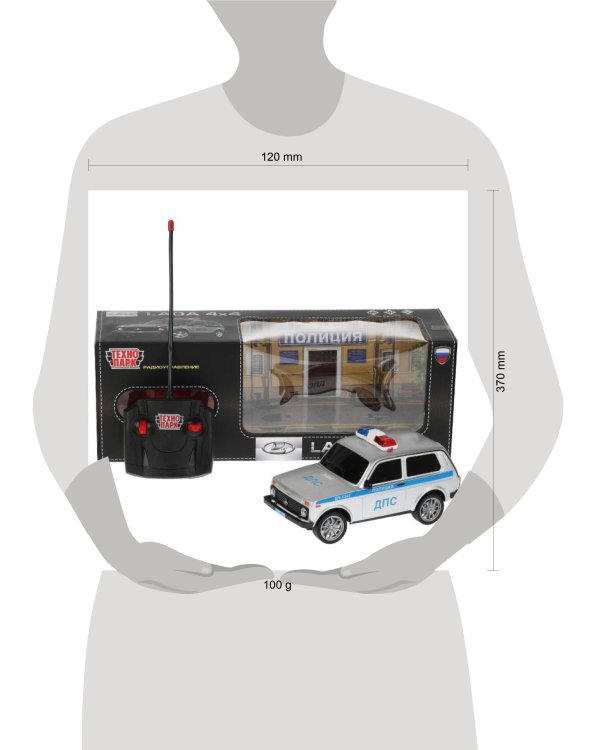 Машина р/у LADA ПОЛИЦИЯ 18 см, свет, сер, кор. Технопарк в кор.24шт
