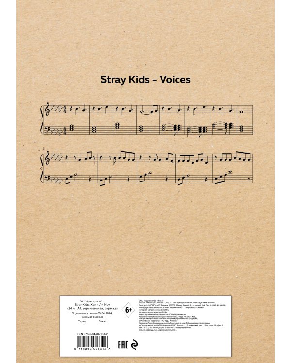 Тетрадь для нот. Stray Kids. Хан и Ли Ноу (24 л., А4, вертикальная, скрепка)