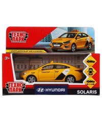 Машина металл hyundai solaris такси 12см, открыв. двери, инерц.желтый в кор. Технопарк в кор.2*36шт