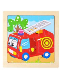 Деревянная пазл-рамка (12x12) "ПОЖАРНАЯ МАШИНКА" (9 элементов) (арт. G48)