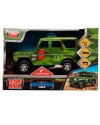 Машина пластик свет-звук UAZ HUNTER ВОЕННЫЙ 15 см, 2 кноп, инер, камуф, кор. Технопарк в кор.48шт