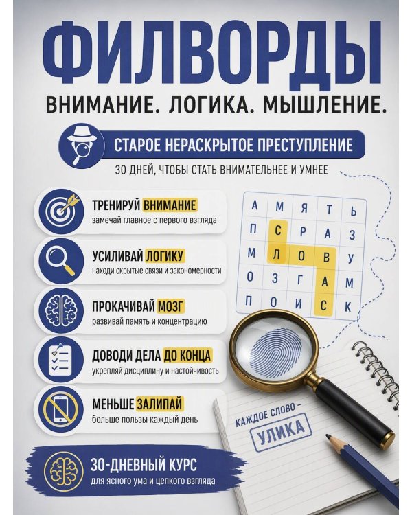 Дополнительное изображение книги «Филворды. Старое нераскрытое преступление. 30 дней тренировок»