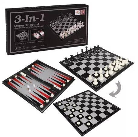Игра настольная 3в1, в компл. игр. поле 48*48см, шахматы, шашки+нарды, кость, кор.