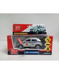 ТМ Технопарк. Машина металл "HYUNDAI CRETA ПОЛИЦИЯ", дл 12 см, св-зв, откр дв, багаж. в кор.2*36шт