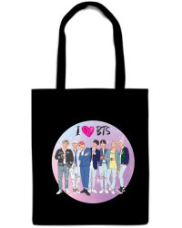 Сумка. I love BTS (черная, 38х43 см, длина ручек 58 см)