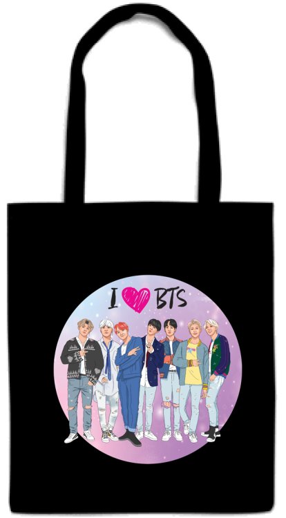 Сумка. I love BTS (черная, 38х43 см, длина ручек 58 см)