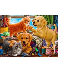 Алмаз.мозаика (класс.) 30х40 см, на картоне с част. заполн. (24 цветов). ЩЕНКИ И КОТЯТА. Арт. ACA010