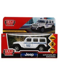Машина металл JEEP WRANGLER SAHARA ПОЛИЦИЯ 12 см, двер, баг, ин, белый, кор. Технопарк в кор.2*36шт