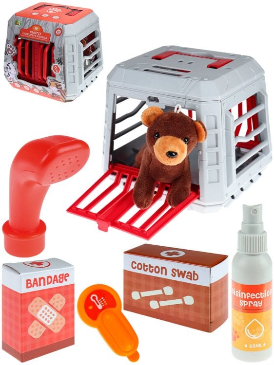 ИГРОВЫЕ НАБОРЫ С ПИТОМЦАМИ (Рыжий Кот) Игрушка мягкая "Медвежонок в переноске"(цвет микс) 18*16*18 см ( Арт. 2116912)