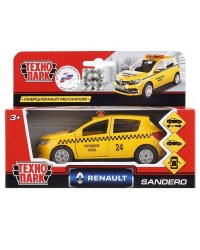 ТМ ТЕХНОПАРК. МЕТАЛЛ RENAULT SANDERO ТАКСИ 12СМ, ОТКРЫВ. ДВЕРИ, БАГАЖНИК, ИНЕРЦ. В КОР. в кор.2*24шт