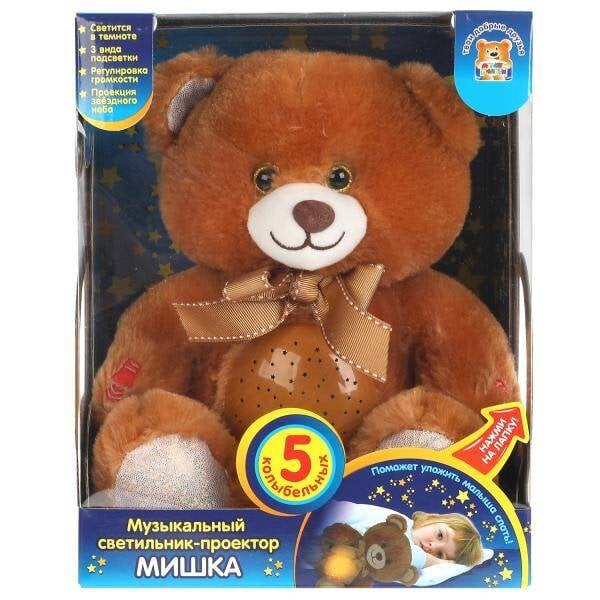 Игрушка мягкая с проектором ИСАКОВСКИЙ стихи мишка 23см, 5 колыбельных "МУЛЬТИ-ПУЛЬТИ" в кор.12шт