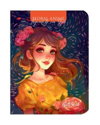 Gatto Rosso. Блокнот в клетку Floral anime. ОРАНЖЕВЫЙ