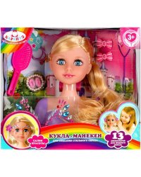 Кукла-манекен 21 см, длинные волосы,с 13 акс для волос и  стразами, КАРАПУЗ в кор.2*12шт