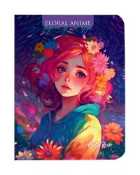 Gatto Rosso. Блокнот в клетку Floral anime. ФИОЛЕТОВЫЙ