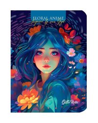Gatto Rosso. Блокнот в клетку Floral anime. ГОЛУБОЙ