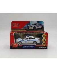 Машина металл HYUNDAI SONATA ПОЛИЦИЯ 12 см, двери, багаж, инер, белый, кор. Технопарк в кор.2*36шт