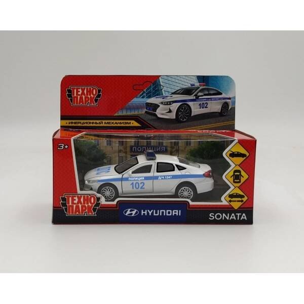 СПЕЦТЕХНИКА (Умка) Машина металл HYUNDAI SONATA ПОЛИЦИЯ 12 см, двери, багаж, инер, белый, кор. Технопарк в кор.2*36шт