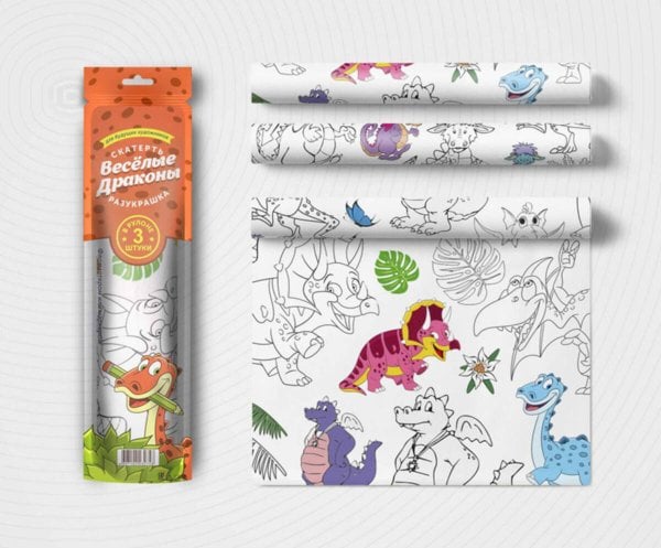 Скатерть ButtenFilm 1100х3600х0,060 25/1 белый Скатерть Веселые драконы 1