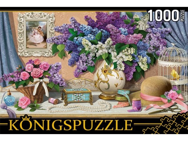 НАТЮРМОРТЫ (Рыжий Кот) 26. Konigspuzzle. ПАЗЛЫ 1000 элементов. ФK1000-6636 НЕЖНЫЙ НАТЮРМОРТ С СИРЕНЬЮ