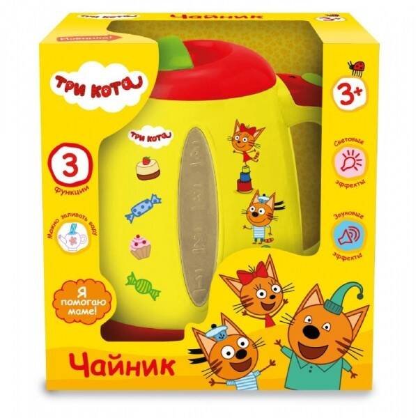 Чайник ТРИ КОТА ТМ "Играем вместе"  на бат. свет+звук в русс. кор. в кор.2*18шт