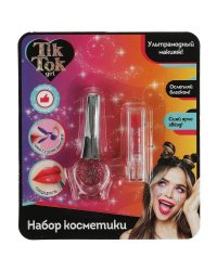 Косметика ДЛЯ ДЕВОЧЕК лак для ногтей и помада с блестками, красный TIK TOK GIRL в кор.2*180шт