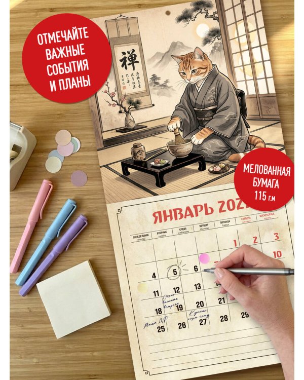 Японские коты. Календарь настенный на 2027 год (300х300 мм)