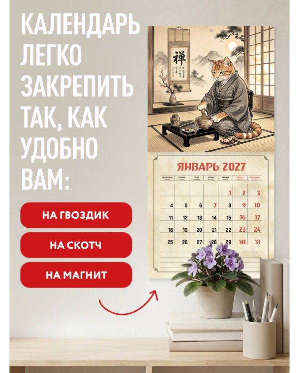 Японские коты. Календарь настенный на 2027 год (300х300 мм)