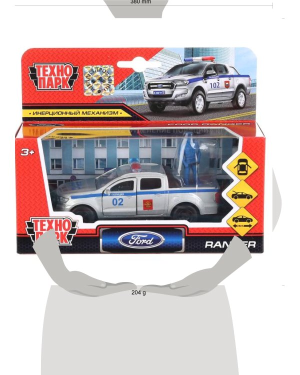 Машина металл FORD ranger, 12 см, дв., баг., инер.+фигур. 4,5см, в ассор. Технопарк в кор.2*24шт
